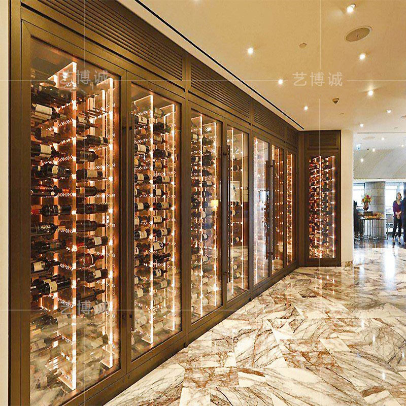 重庆饭店落地式组装酒柜装修效果图供应多功能时尚不锈钢玻璃酒柜
