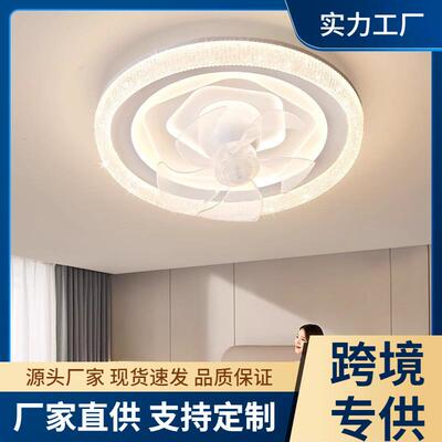 萤火虫照明卧室灯吸顶灯摇头风扇灯现代简约轻奢水晶家用房间吊扇