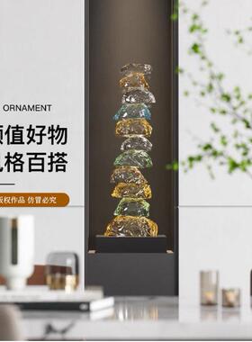 缤纷透明层叠石来运转玄关摆件级感客厅轻奢档酒店雕塑
