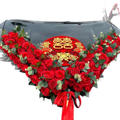 大V婚车装饰盘婚礼结婚车车队吸盘吸式主车花车花套装ZJL头仿真花