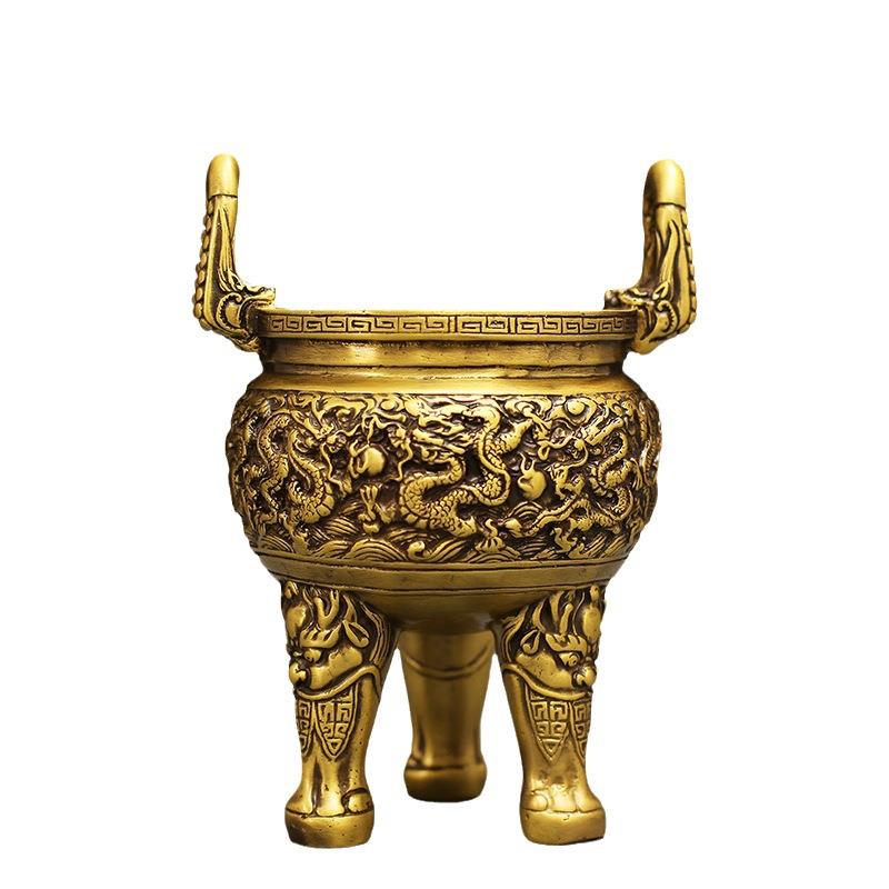 工厂直发黄铜三足九龙鼎供奉供佛财神寺庙摆件室内家用香炉全铜鼎