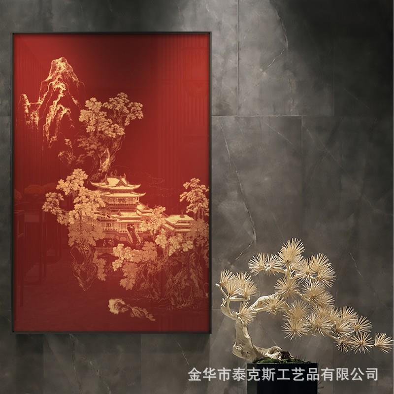 新中式客厅玄关禅意山水建筑装饰画茶室书房酒店民宿别墅软装挂画图片