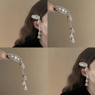 新中式藏族发夹银色侧耳流苏发夹女铃铛小众发卡新娘妆造头饰盘发