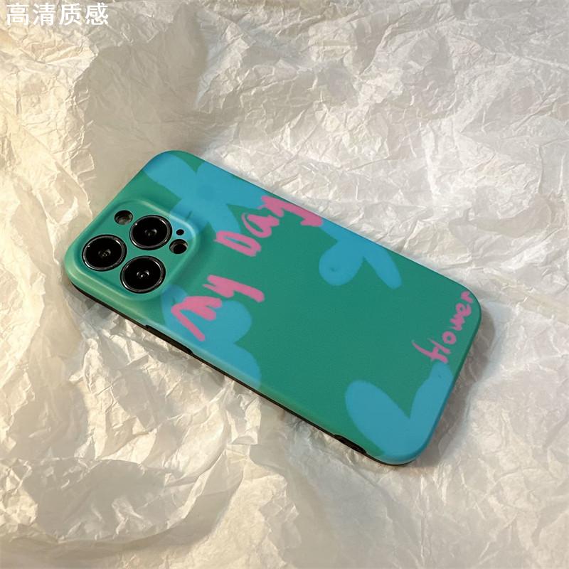 小众涂鸦绿色英文适用iphone14promax苹果13手机壳iphone12硅胶11保护套新款女款网红imd磨砂全包防摔个性