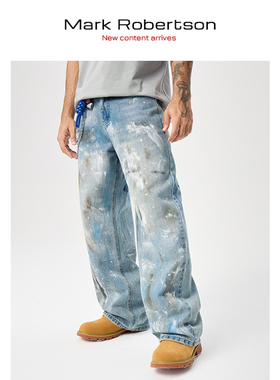 Mark Robertson25AW水洗泼墨直筒牛仔裤男宽松美式高街复古长裤