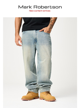 Mark Robertson2025AW男士牛仔裤潮流直筒男生高级裤子美式浅蓝色