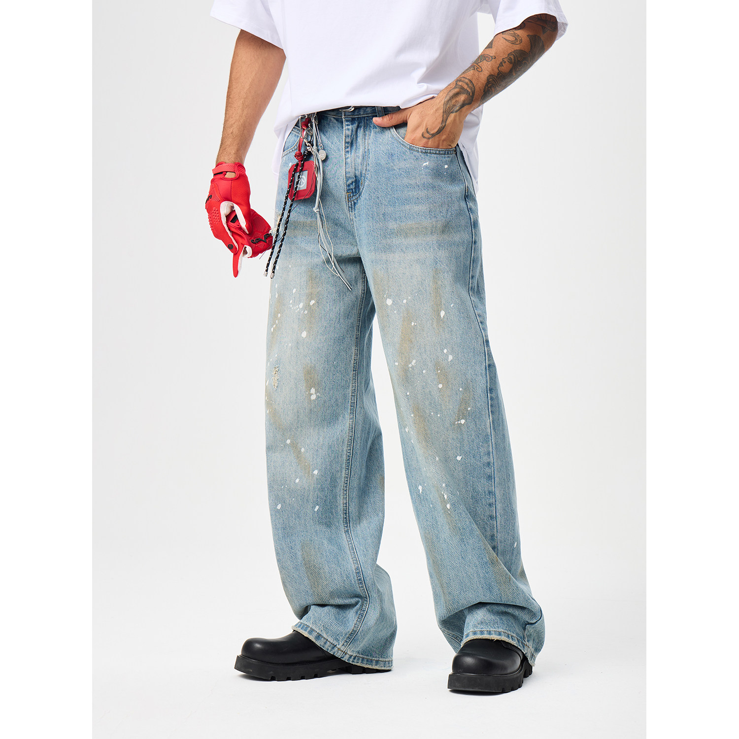 Mark Robertson26年春夏新款美式宽松牛仔裤男直筒阔腿裤做旧水洗,男装,牛仔裤,淘宝优惠券,粉丝福利购,淘宝优惠卷