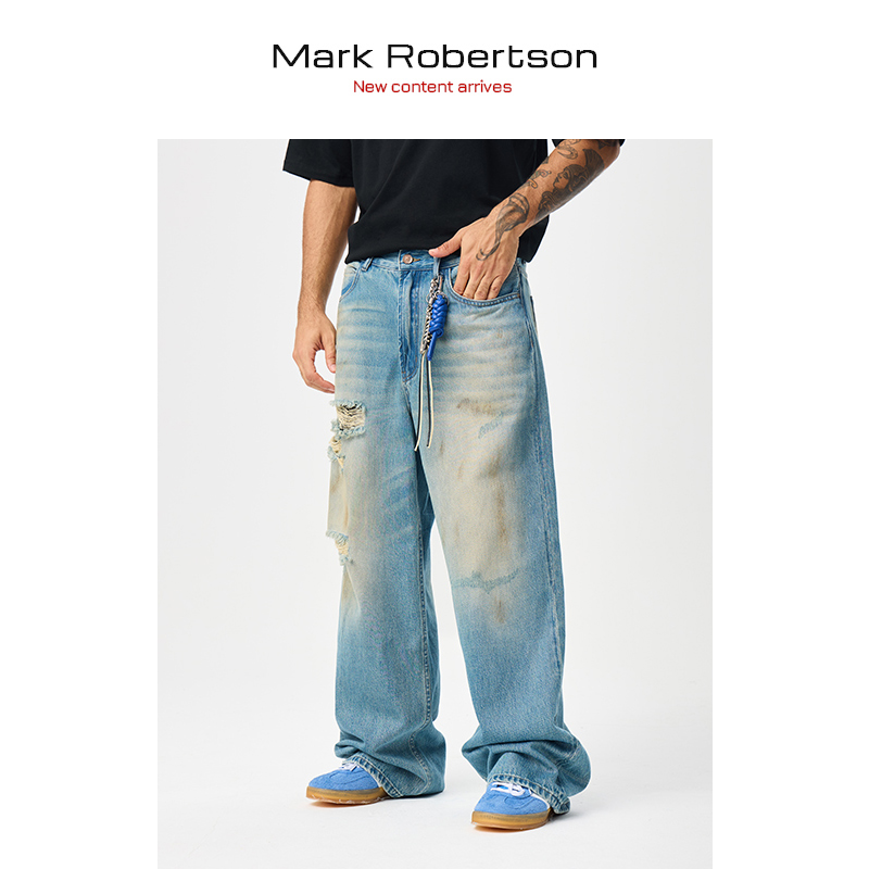 Mark Robertson2025aw牛仔裤男直筒潮流长裤新款美式宽松男装破坏