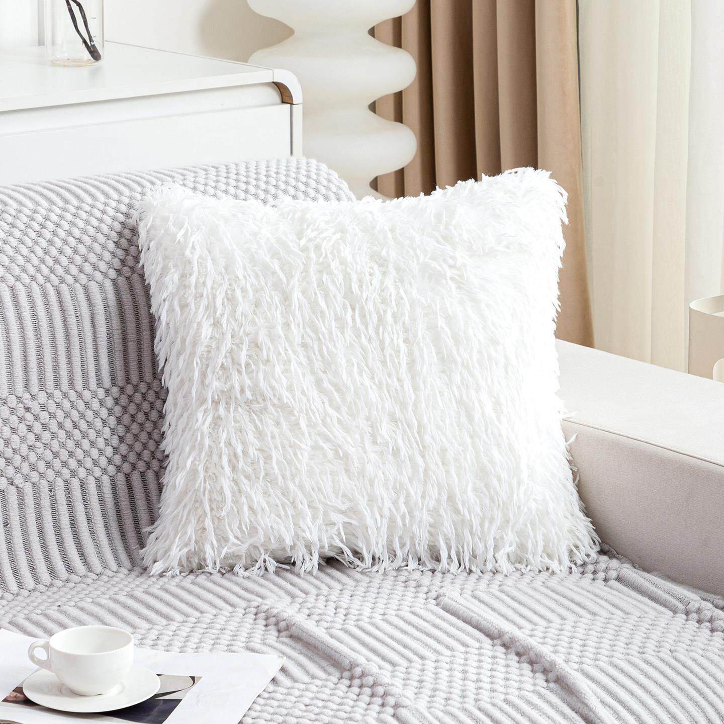 羽毛形状抱枕白色简约客厅沙发高端靠枕轻奢高级感长毛绒靠垫腰枕