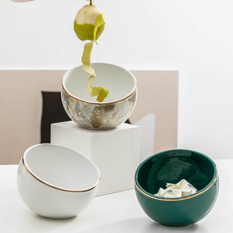 轻奢北欧ins桌面垃圾桶小号陶瓷创意迷你家用化妆室客厅茶几摆件