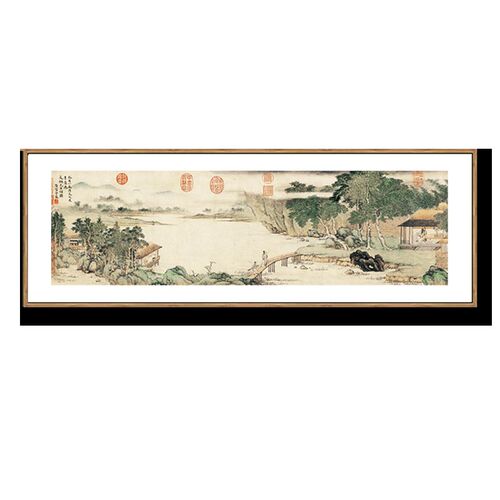 新中式装饰画仇英携琴访友图客厅书房卧室床头沙发背景墙横幅挂画