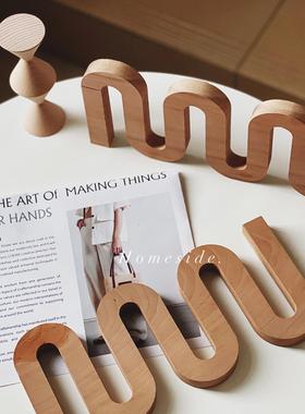 Homeside几何S形摆件北欧ins樱桃木托盘实木面包板隔热垫装饰板