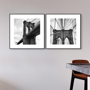 精选工业风黑白摄影照片装饰画现代桥梁斜拉悬索桥建筑挂画组合正