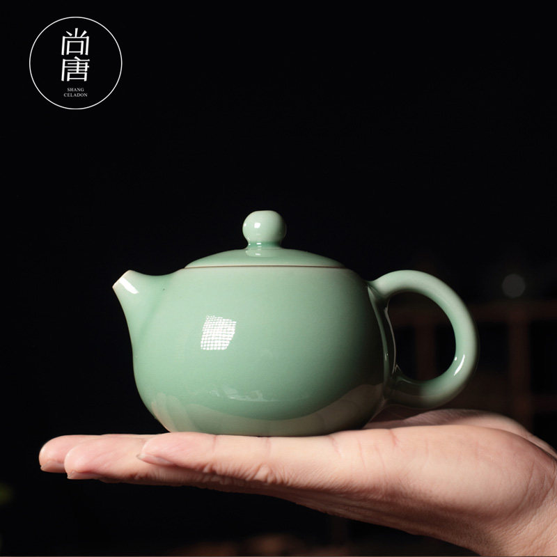 尚唐龙泉青瓷原矿西施壶大号功夫茶具纯全手工单壶家用过滤泡茶壶