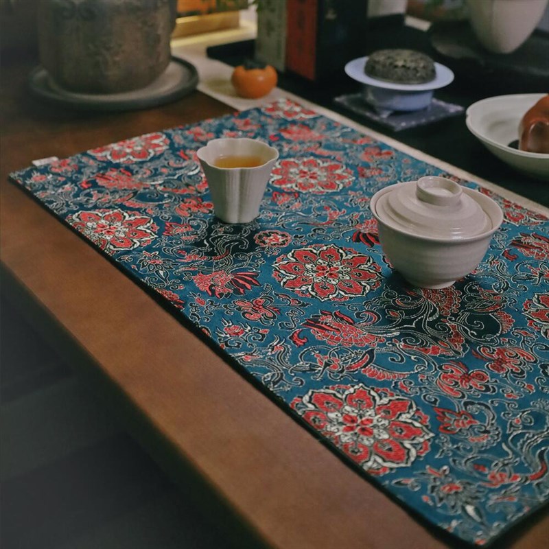 礼品织锦茶席蜀锦茶垫复古文艺素雅茶道零配桌旗干泡席方茶布桌垫