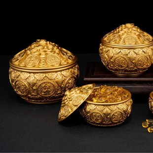 精选金蟾铜聚宝盆带盖百福缸摆件客厅米缸家用铜工艺品办公室开业