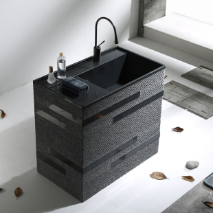 冠石汇石头洗衣池阳台水池落地式 户外庭院一体洗衣盆带搓衣板定制