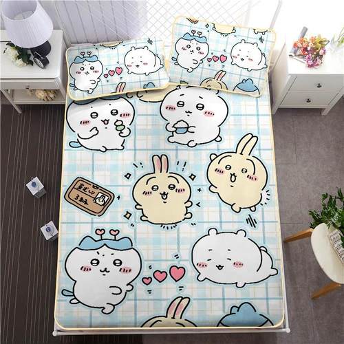卡通吉伊卡哇三件套冰丝席可折叠学生宿舍家用卧室单双人夏季席子