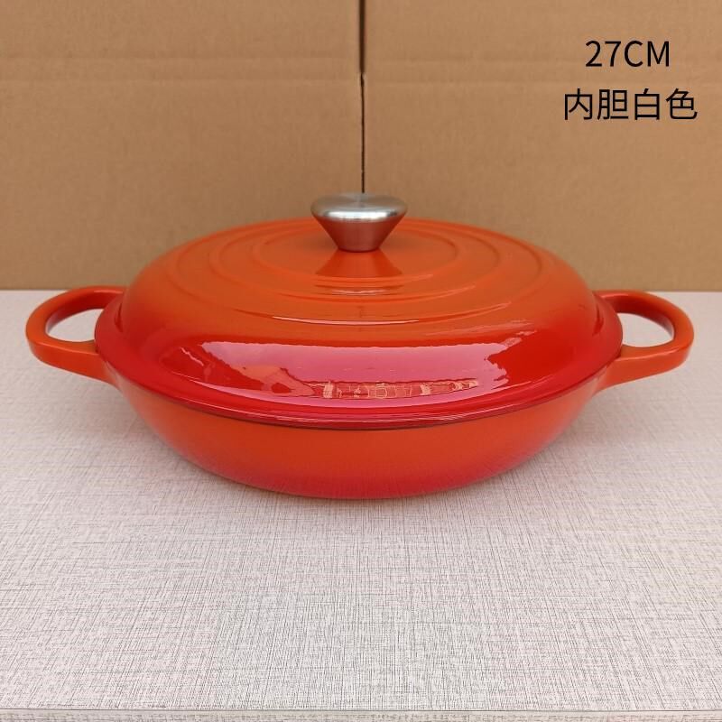 铸铁珐琅锅无水焗矮锅搪瓷锅煲汤锅海鲜锅焖锅内白加厚不粘锅27CM