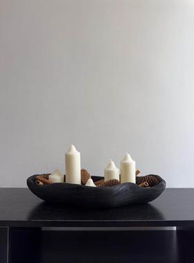 侘寂风创意艺术木质托盘香氛香薰蜡烛摆件实木装饰高档果盘民宿