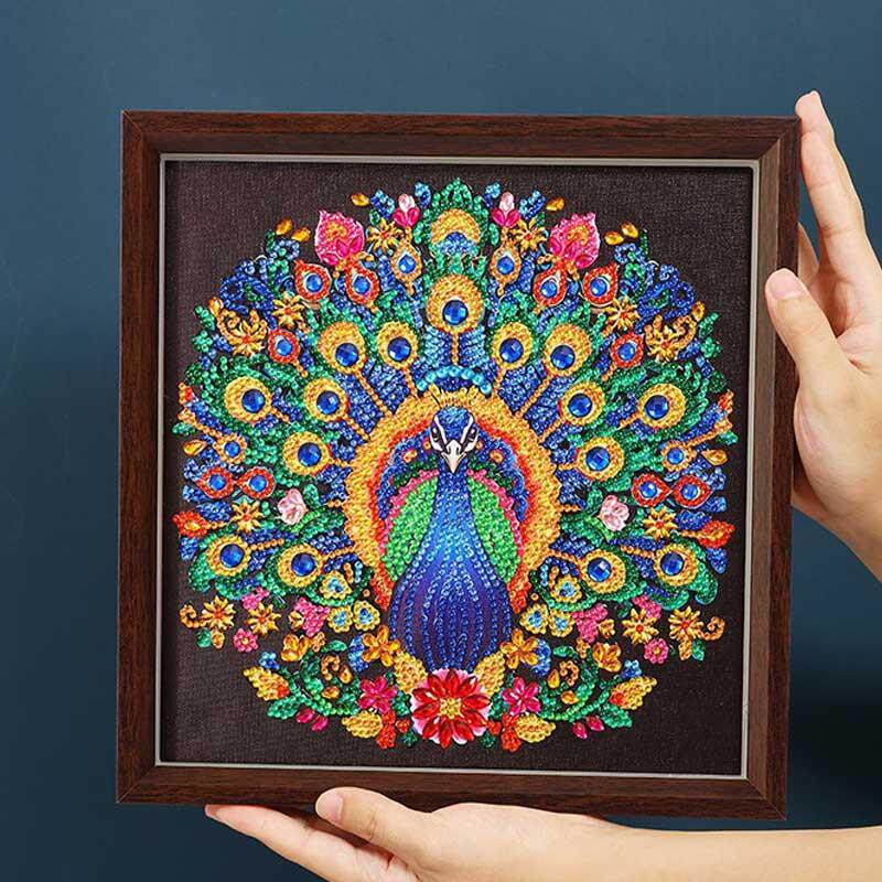 5d异形钻孔雀钻石画 画带框2025新款客厅点钻高级感水晶点钻手工