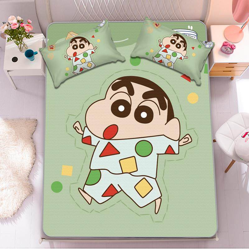 新款夏季卡通冰丝席蜡笔小新凉席三件套可机洗宿舍单人0.9m床席子