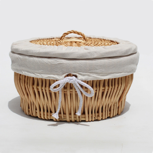 精选带盖藤编馒头筐柳编面包篮子家用餐厅圆形放馍筐子厨房编织收