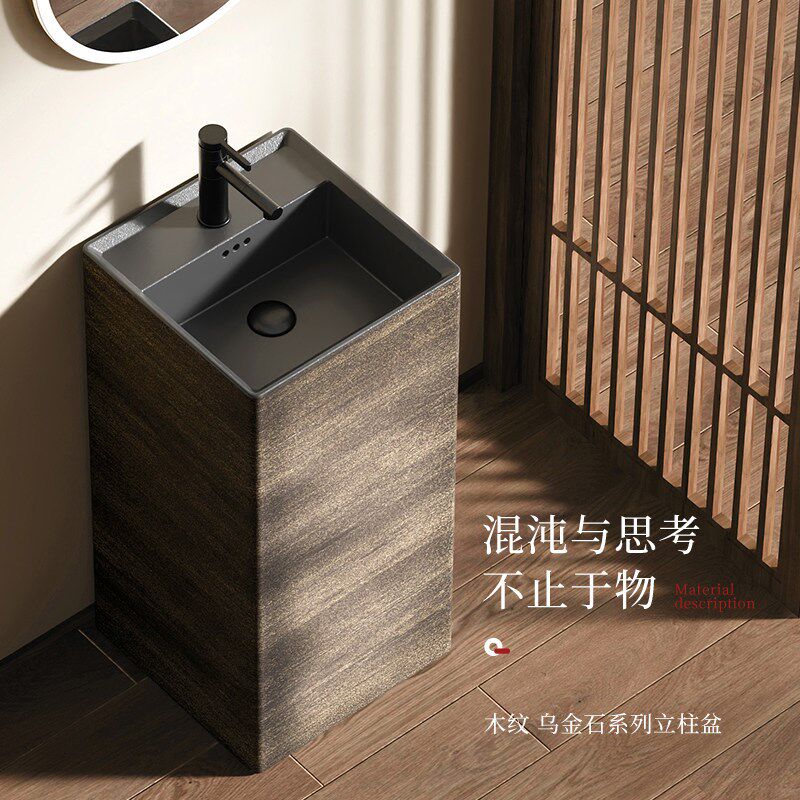 复古立柱盆别墅露台洗手盆户外花园立柱式落地式洗脸盆中式卫生间