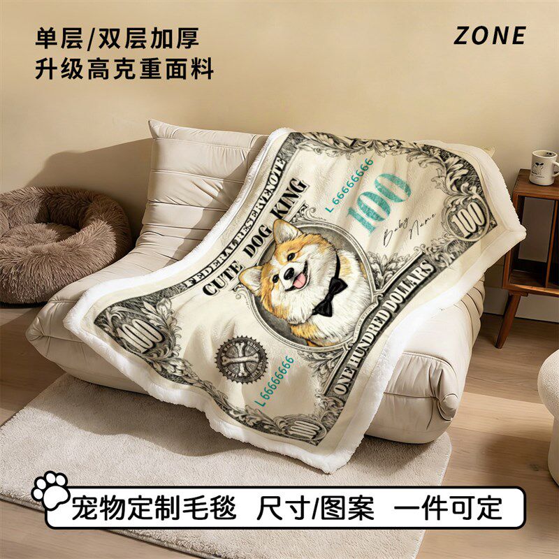 毛毯加厚冬办公室午睡披肩毛毯沙发盖毯狗狗美元创意礼物空调定制