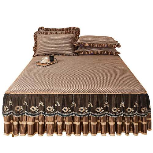 夏季欧式高端凉感豆豆席床裙款蕾丝边可机洗折叠冰丝床罩空调软席