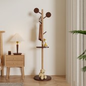 儿童衣帽架卧室落地小型实木带收纳脏衣篮篓可移动立式 房间挂衣架