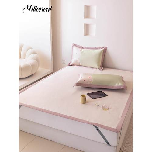 Villeneul夏季加密厚冰丝绸软垫可爱的刺绣单和双可洗丝绸空调垫