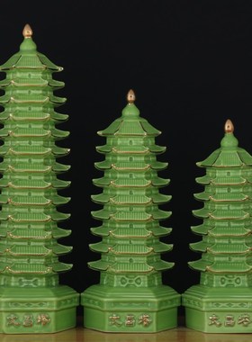 精选文昌塔摆件陶瓷七层九层十三层黄色白绿色黑色书房办公室书桌