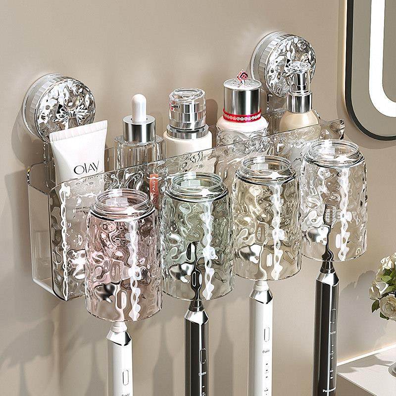 吸盘牙刷置物架壁挂式免打孔牙刷架新款卫生间漱口刷牙膏牙杯架子