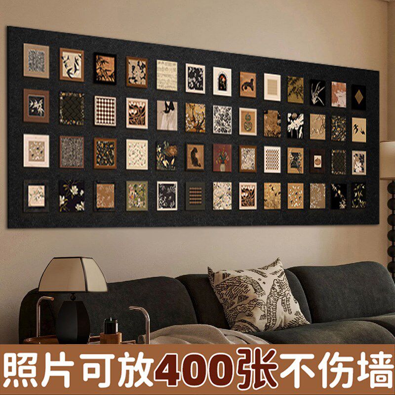 黑色毛毡板高级感客厅照片墙展示板相片拍立得羊毛粘墙贴背景板免