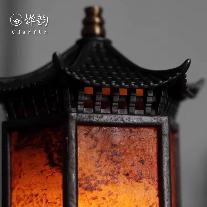 婵韵古篱湘妃竹六方宝塔华夏之光四方亭灯复古茶室烛台茶桌配件