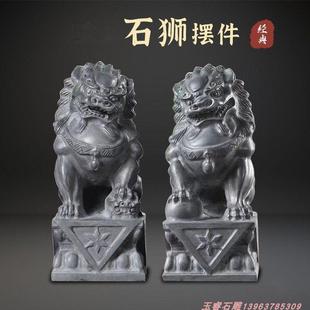 石雕青石小石狮子一对看门石头狮子摆件家门口庭院户外墓前石狮