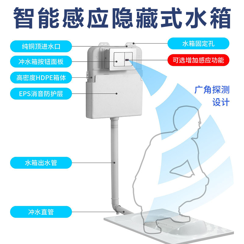 暗装式家用卫生间入墙式蹲便器嵌入隐藏式感应公厕全自动冲水箱