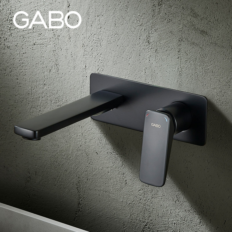 QC 观博GABO 单把双孔入墙式暗装台上盆黑色烤漆面盆龙头 18H013A