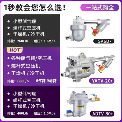 储气罐自动排水器铝合金SA6D空压机气泵排水器气动零气损耗排水阀