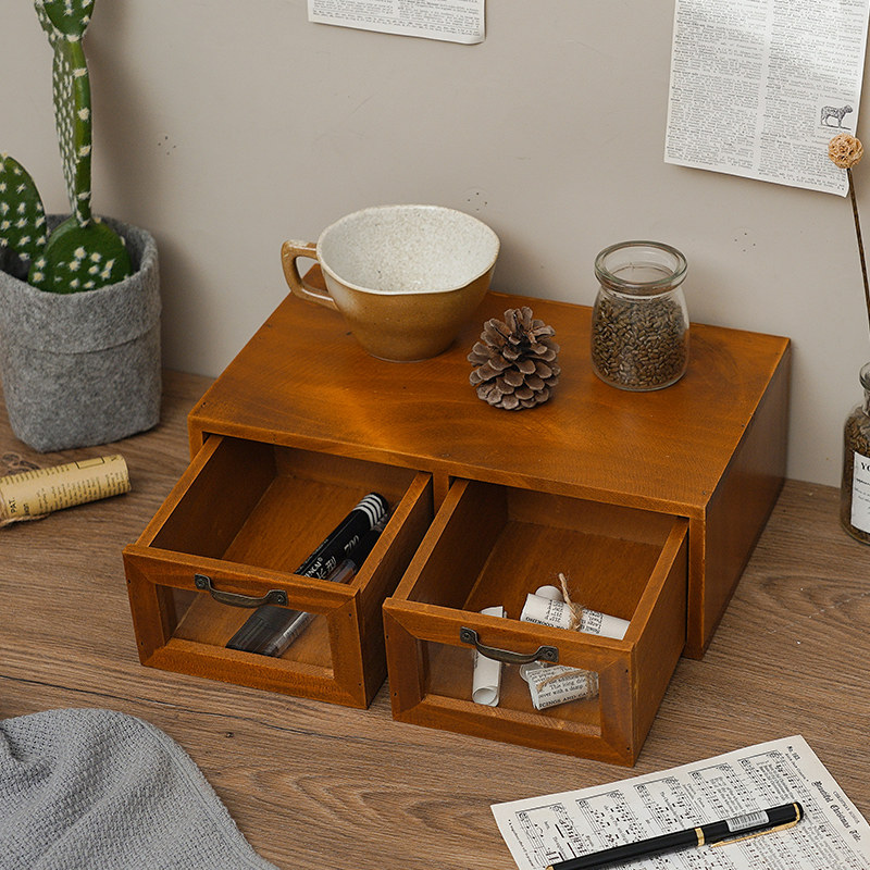 木质桌面收纳盒玻璃抽屉式梳妆台复古木盒办公室电脑显Z示器增高,收纳整理,桌面收纳盒,淘宝优惠券,粉丝福利购,淘宝优惠卷