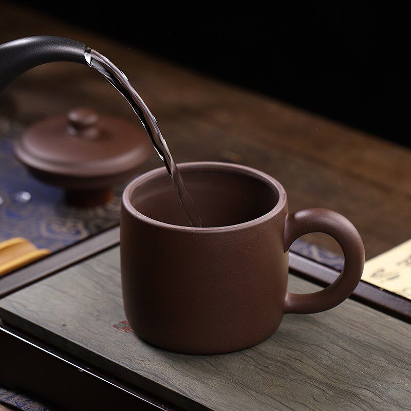 宜兴紫砂杯大容量带盖加厚中式家C用茶杯盖泡茶水杯紫泥办公杯茶