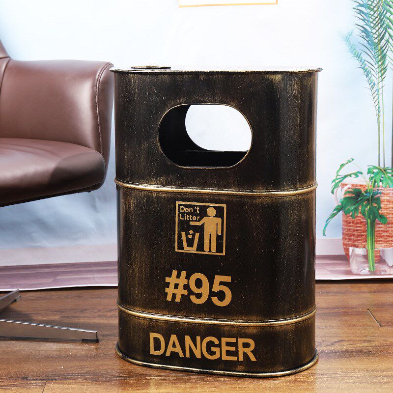 工业风垃圾桶铁艺创意大号户外美式复古餐厅奶茶店垃X圾分类汽油