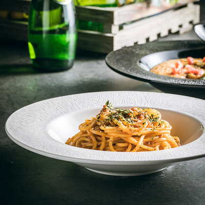 陶瓷草帽盘西e式义大利面盘沙拉盘日式石纹汤盘深盘西餐厅商用盘