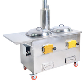 不锈钢移动柴火j灶双锅灶台烧木柴带水箱大锅灶台农村家用烧木柴