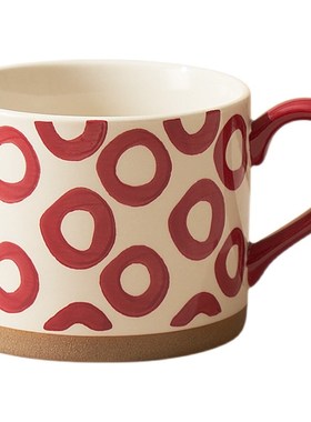 红色高级感陶瓷杯复古粗陶手绘个性F马克杯家用办公室男女喝水杯