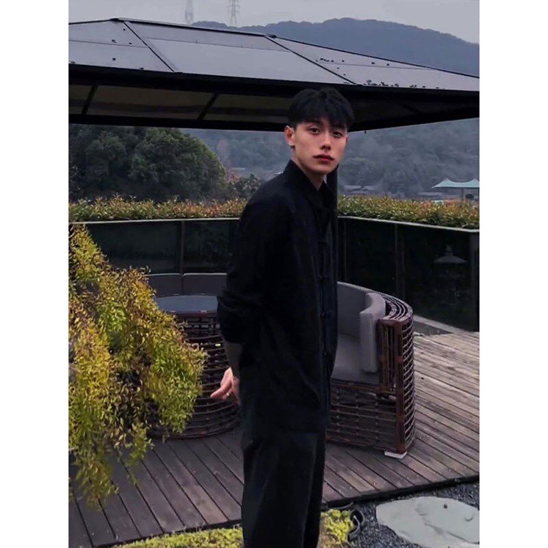 新中式男装中国风徐斌p同款唐装秋季薄款盘扣衬衫民国改良汉服中