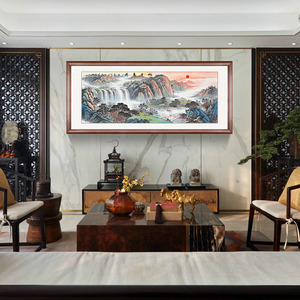 热销名家字画手绘国画山水客厅办公室装饰K画新中式挂画旭日东升