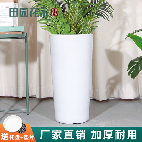 热销花盆陶瓷大号家用客厅阳w台白色高锥形发财树绿植花瓶植物盆