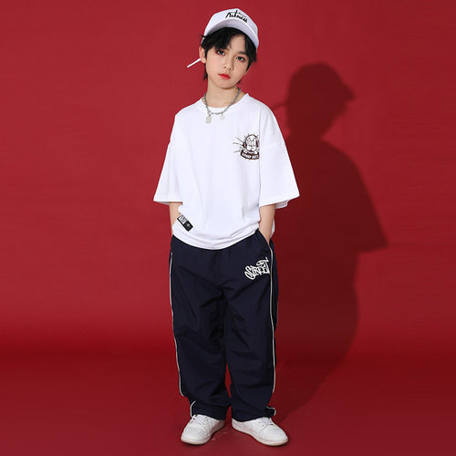 儿童街舞潮服套装j男童嘻哈帅气短袖幼儿hiphop女童街舞演出服潮